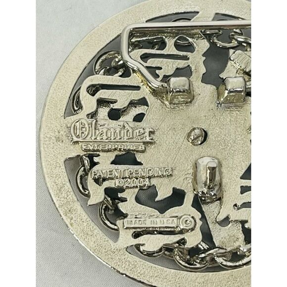 Low Rider Steering Wheel Spinner Belt Buckle Silvertone 3-1/2 inch Dia Hot Rod - Picture 4 of 5